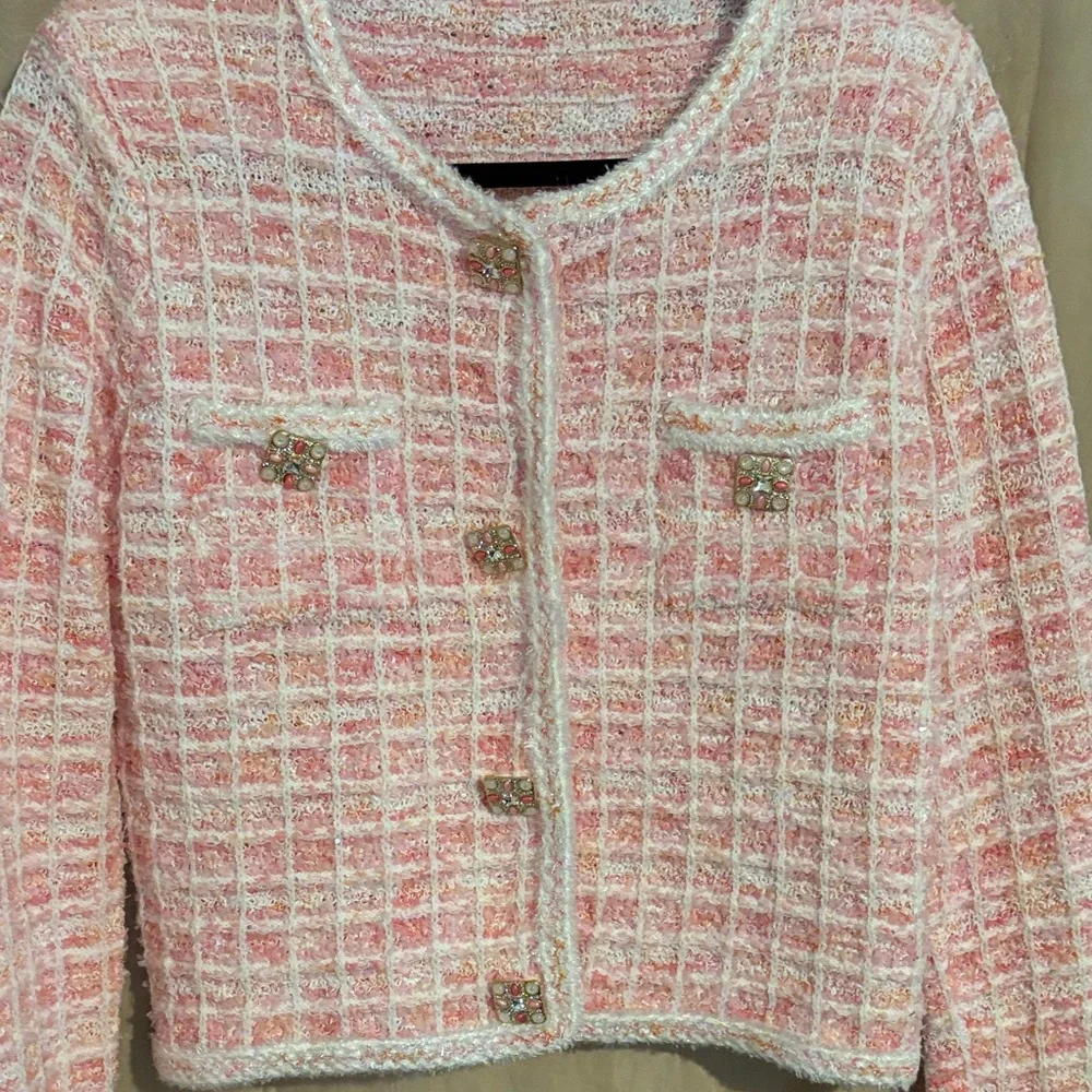 Elegant Pink Tweed Women's Blazer - Picture 2 of 5